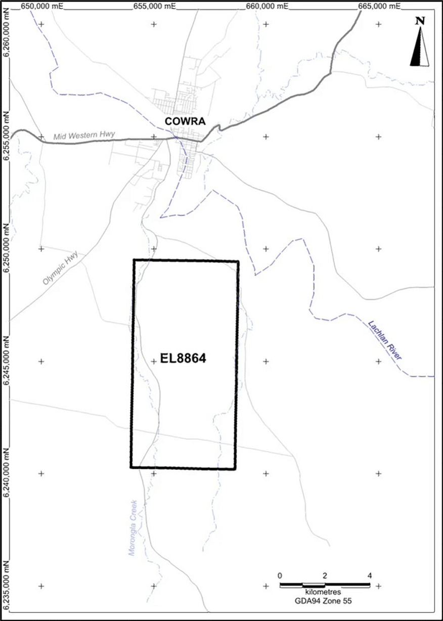 Location map of EL8864 in Central NSW.